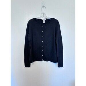 Sutton Studio Cashmere And Silk Black Cardigan With Crystal Buttons Size Medium
